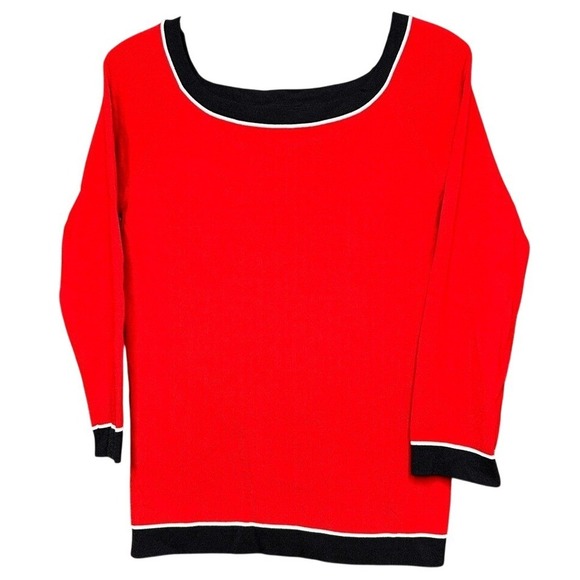 The Unbranded Brand Sweaters - Sonia Red Top Black Trim Long Sleeve Knit Sweater Women's Size L Casual Stretch